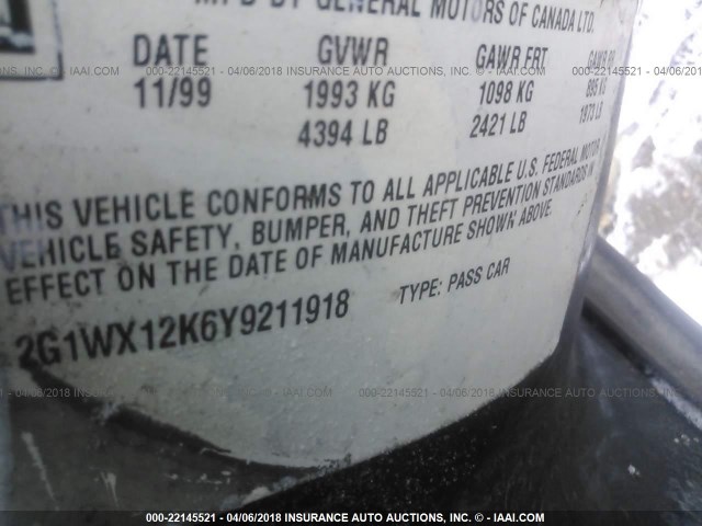 2G1WX12K6Y9211918 - 2000 CHEVROLET MONTE CARLO SS ლურჯი ფოტო 9