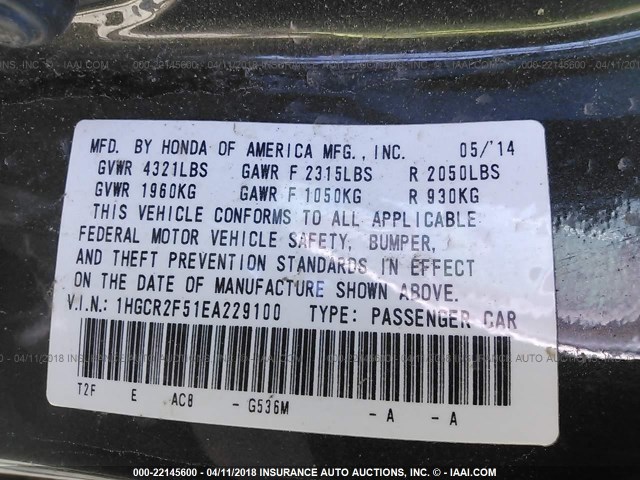 1HGCR2F51EA229100 - 2014 HONDA ACCORD SPORT ყავისფერი ფოტო 9