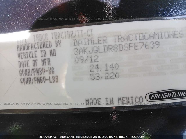 3AKJGLDR8DSFE7639 - 2013 FREIGHTLINER CASCADIA 125  BLACK photo 10
