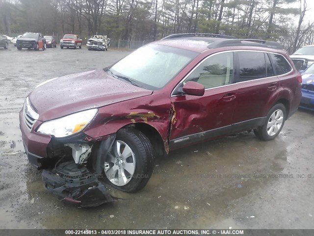 4S4BRCGC5B3353749 - 2011 SUBARU OUTBACK 2.5I PREMIUM MAROON photo 2