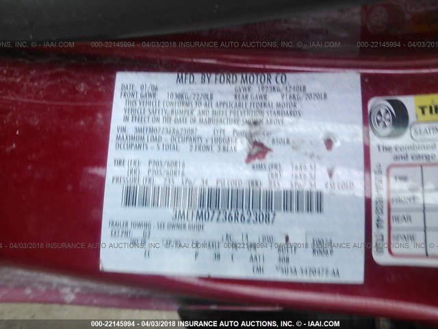 3MEFM07Z36R623087 - 2006 MERCURY MILAN RED photo 9