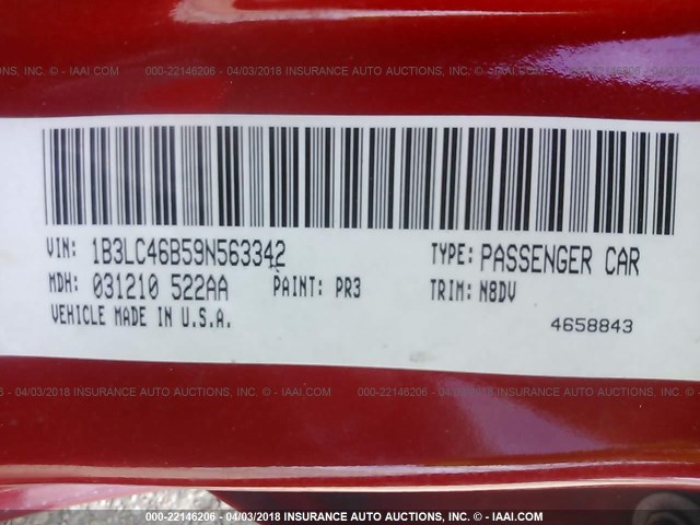 1B3LC46B59N563342 - 2009 DODGE AVENGER SE/SXT RED photo 9