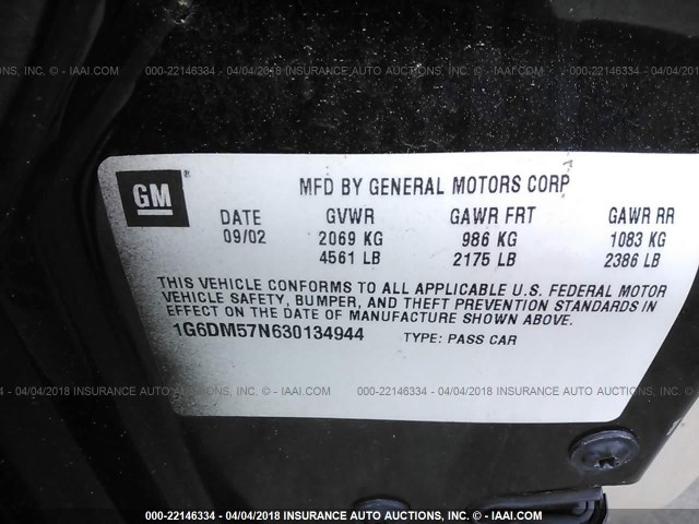 1G6DM57N630134944 - 2003 CADILLAC CTS BLACK photo 9