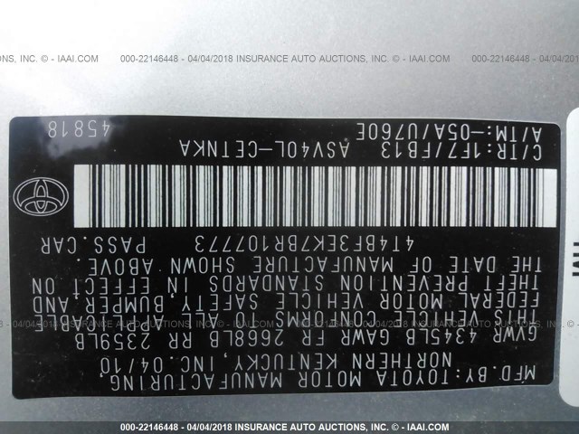 4T4BF3EK7BR107773 - 2011 TOYOTA CAMRY SE/LE/XLE SILVER photo 9