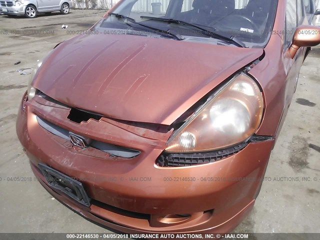 JHMGD38637S022973 - 2007 HONDA FIT S ORANGE photo 6