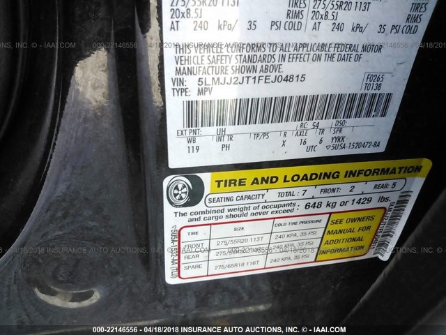 5LMJJ2JT1FEJ04815 - 2015 LINCOLN NAVIGATOR 黑色 照片 9