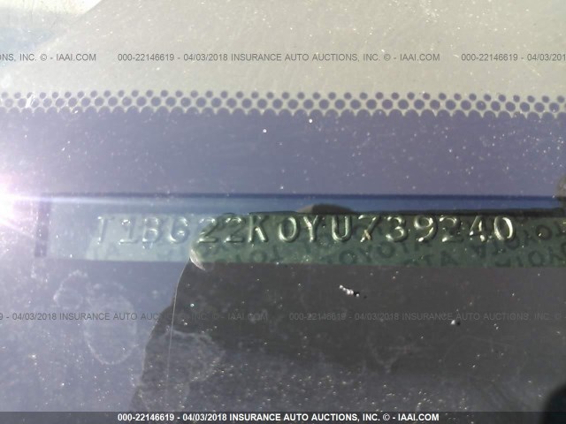 4T1BG22K0YU739240 - 2000 TOYOTA CAMRY CE/LE/XLE 蓝色 照片 9