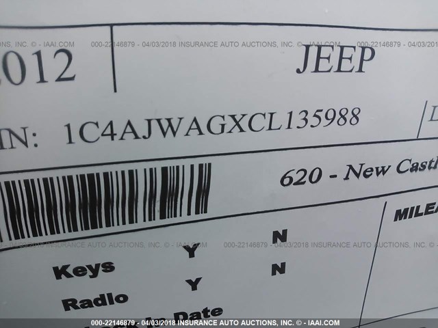 1C4AJWAGXCL135988 - 2012 JEEP WRANGLER SPORT Narıncı foto 9