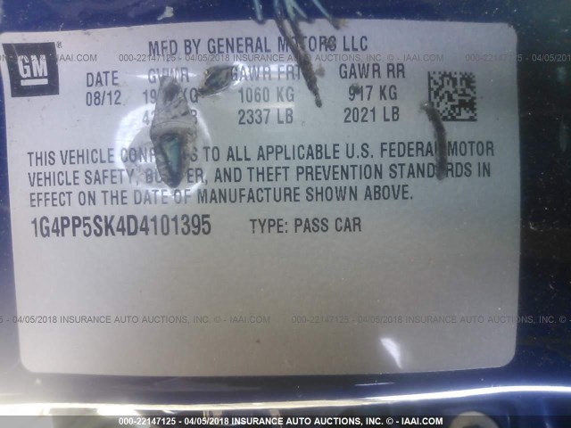 1G4PP5SK4D4101395 - 2013 BUICK VERANO BLUE photo 9