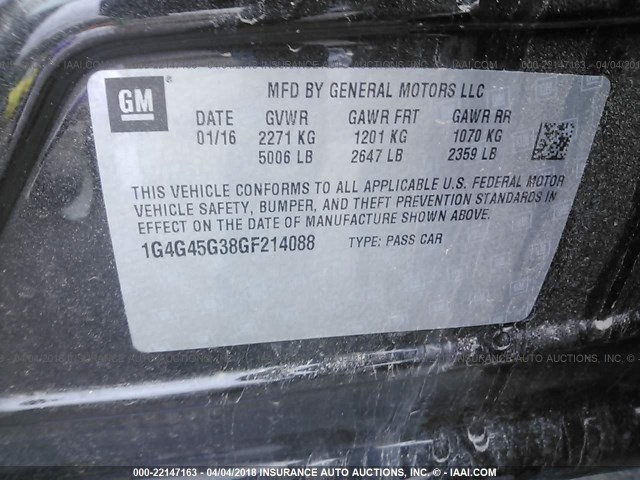 1G4G45G38GF214088 - 2016 BUICK LACROSSE SPORT TOURING BLACK photo 9