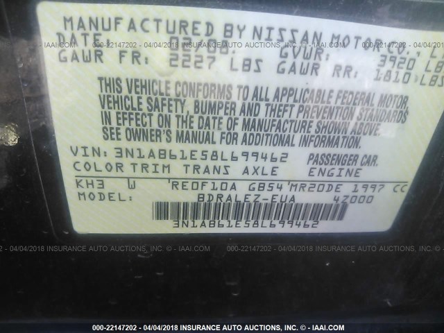 3N1AB61E58L699462 - 2008 NISSAN SENTRA 2.0/2.0S/2.0SL BLACK photo 9