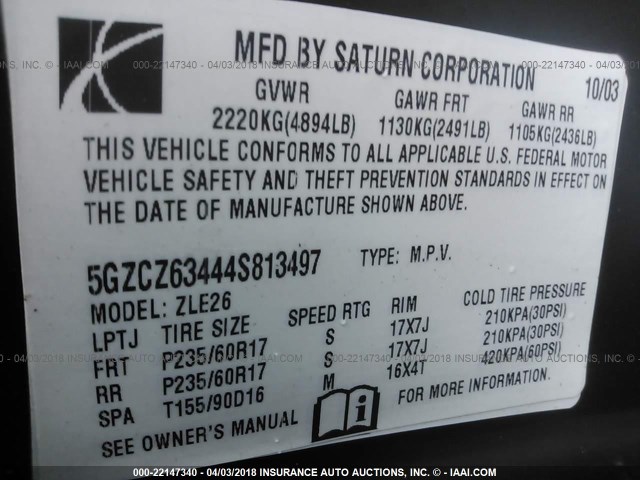 5GZCZ63444S813497 - 2004 SATURN VUE SILVER photo 9