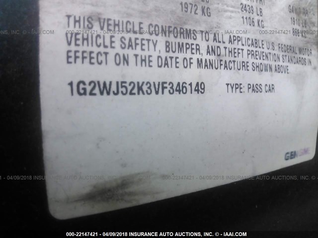 1G2WJ52K3VF346149 - 1997 PONTIAC GRAND PRIX SE 绿色 照片 9