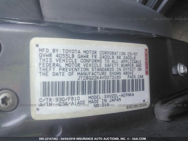 JT2BG22K4V0073189 - 1997 TOYOTA CAMRY LE/XLE GRAY photo 9