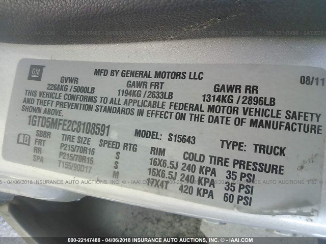 1GTD5MFE2C8108591 - 2012 GMC CANYON SLE SILVER photo 9