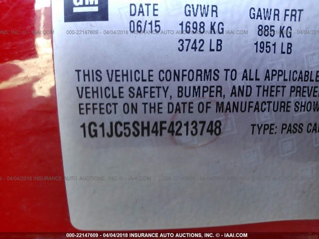 1G1JC5SH4F4213748 - 2015 CHEVROLET SONIC LT RED photo 9