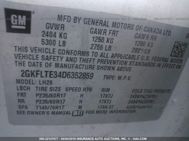 2GKFLTE34D6352859 - 2013 GMC TERRAIN SLE SILVER photo 9