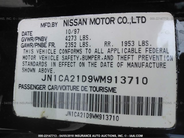 JN1CA21D9WM913710 - 1998 NISSAN MAXIMA GLE/GXE/SE BLACK photo 9