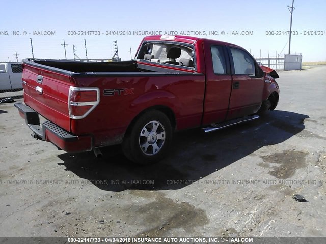 1FTRX12W99FB11845 - 2009 FORD F150 SUPER CAB RED photo 4