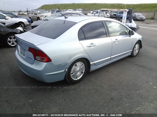 JHMFA36287S008491 - 2007 HONDA CIVIC HYBRID Light Blue photo 4