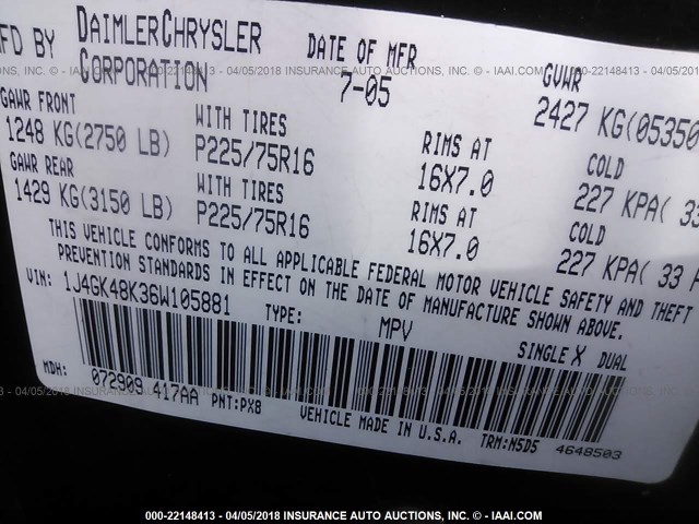 1J4GK48K36W105881 - 2006 JEEP LIBERTY SPORT Qara foto 9