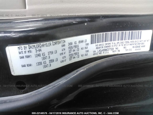 1J4GW48S04C377520 - 2004 JEEP GRAND CHEROKEE LAREDO/COLUMBIA/FREEDOM 黑色 照片 9