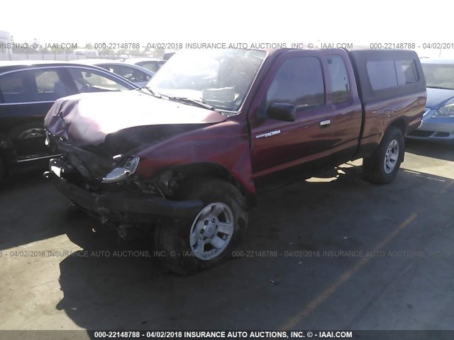 4TAWN72N2TZ116115 - 1996 TOYOTA TACOMA XTRACAB MAROON photo 2