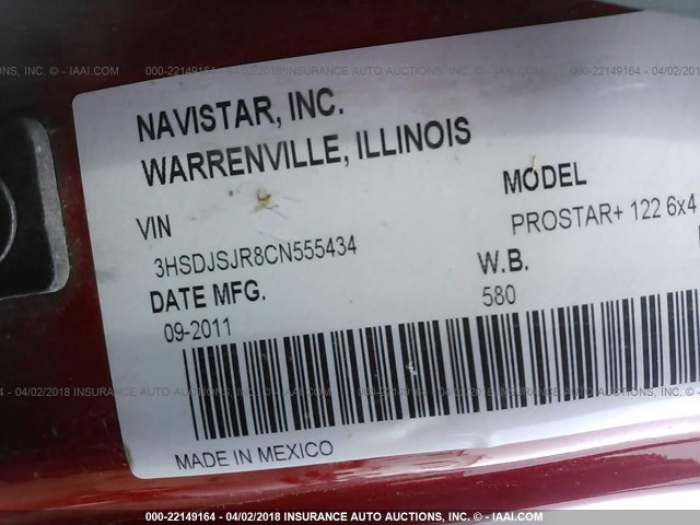 3HSDJR8CN555434 - 2012 INTERNATIONAL PROSTAR RED photo 10