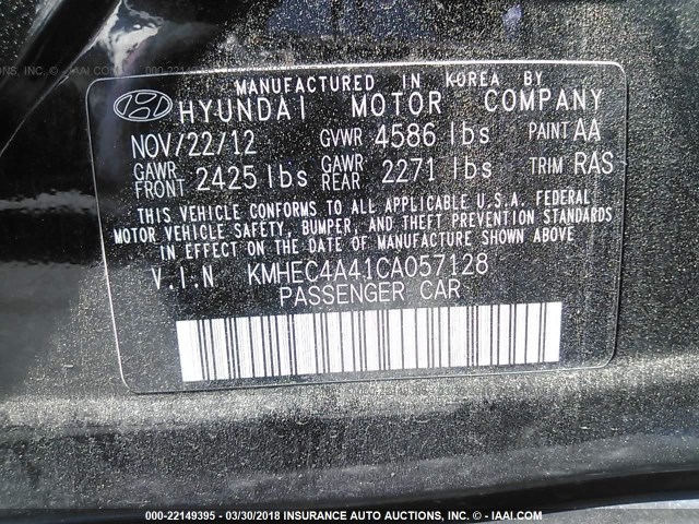 KMHEC4A41CA057128 - 2012 HYUNDAI SONATA HYBRID BLACK photo 9