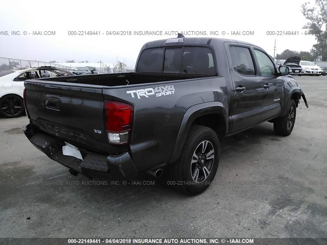 5TFCZ5ANXGX002401 - 2016 TOYOTA TACOMA DBL CAB/SR/SR5/TRD SPT/OR GRAY photo 4