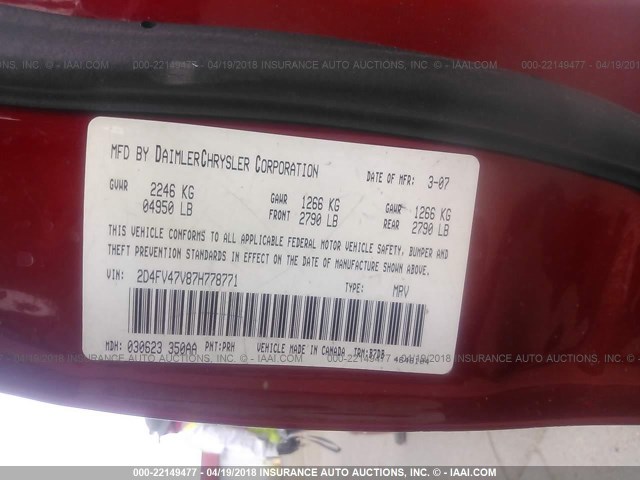 2D4FV47V87H778771 - 2007 DODGE MAGNUM RED photo 9