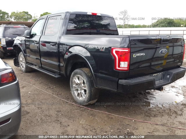 1FTEW1EF2FKD74758 - 2015 FORD F150 SUPERCREW BLACK photo 3