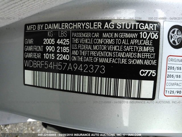 WDBRF54H57A942373 - 2007 MERCEDES-BENZ C 280 SILVER photo 9