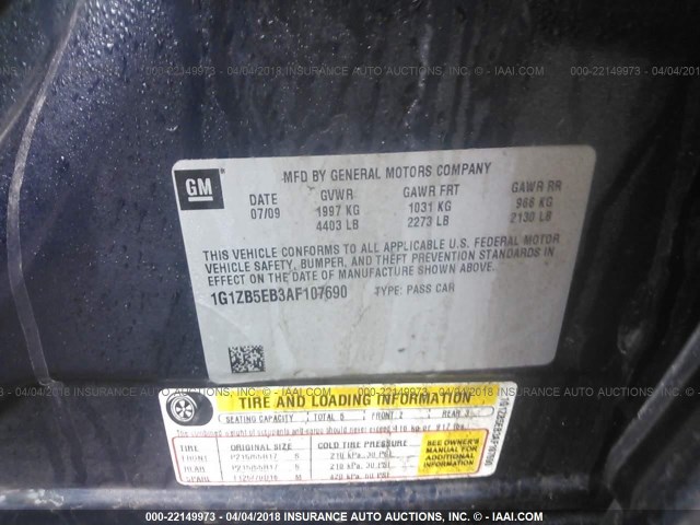 1G1ZB5EB3AF107690 - 2010 CHEVROLET MALIBU LS მუქი ლურჯი ფოტო 9