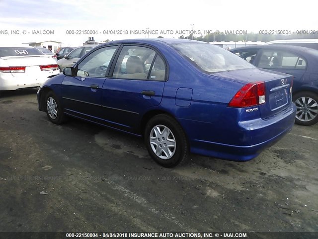 2HGES16375H534768 - 2005 HONDA CIVIC DX VP BLUE photo 3