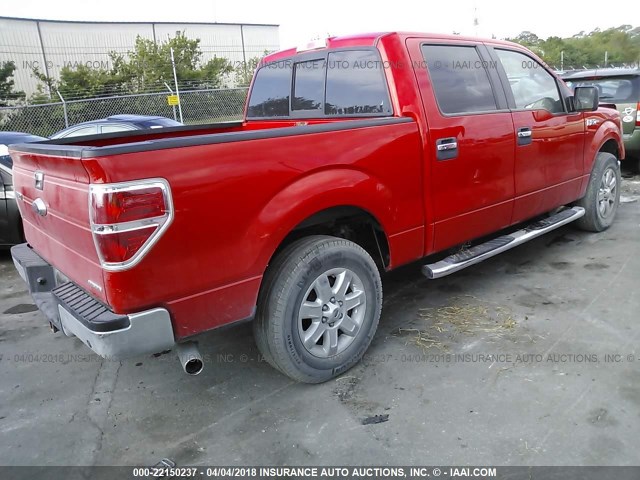 1FTFW1CF8DFA27366 - 2013 FORD F150 SUPERCREW RED photo 4