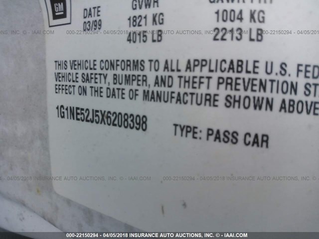 1G1NE52J5X6208398 - 1999 CHEVROLET MALIBU LS WHITE photo 9