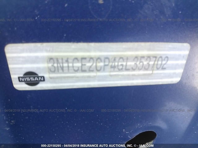 3N1CE2CP4GL353702 - 2016 NISSAN VERSA NOTE S/S PLUS/SV/SL/SR BLUE photo 9