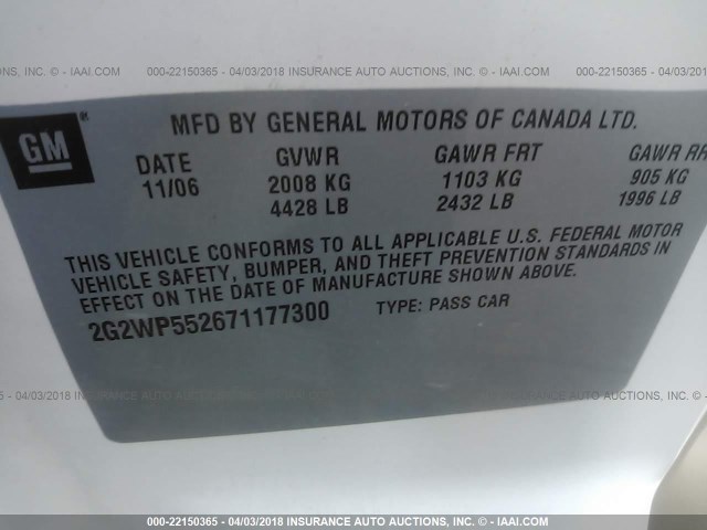 2G2WP552671177300 - 2007 PONTIAC GRAND PRIX თეთრი ფოტო 9