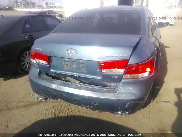 5NPEU46F56H102936 - 2006 HYUNDAI SONATA GLS/LX BLUE photo 6