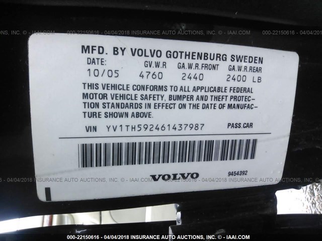 YV1TH592461437987 - 2006 VOLVO S80 2.5T Dark Blue photo 9