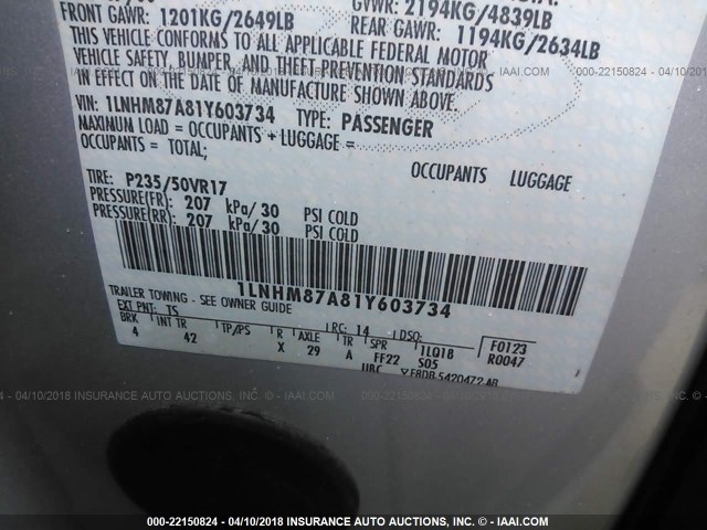 1LNHM87A81Y603734 - 2001 LINCOLN LS 银色 照片 9