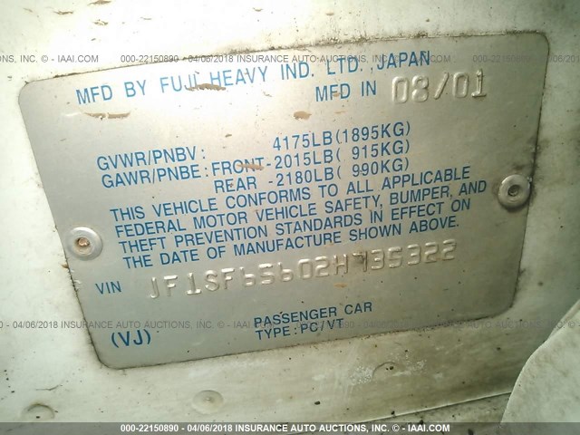 JF1SF65602H735322 - 2002 SUBARU FORESTER S 白色 照片 9