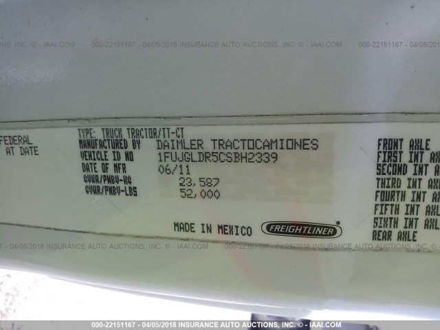 1FUJGLDR5CSBH2339 - 2012 FREIGHTLINER CASCADIA 125  WHITE photo 10