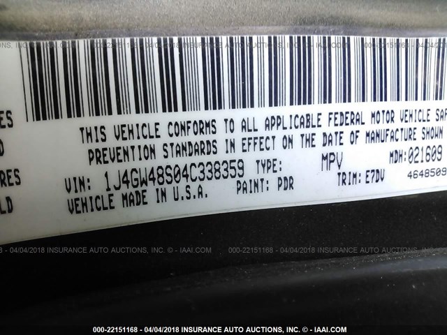 1J4GW48S04C338359 - 2004 JEEP GRAND CHEROKEE LAREDO/COLUMBIA/FREEDOM 灰色 照片 9