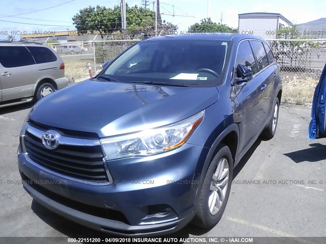 5TDZKRFH7FS066148 - 2015 TOYOTA HIGHLANDER LE/LE PLUS BLUE photo 2