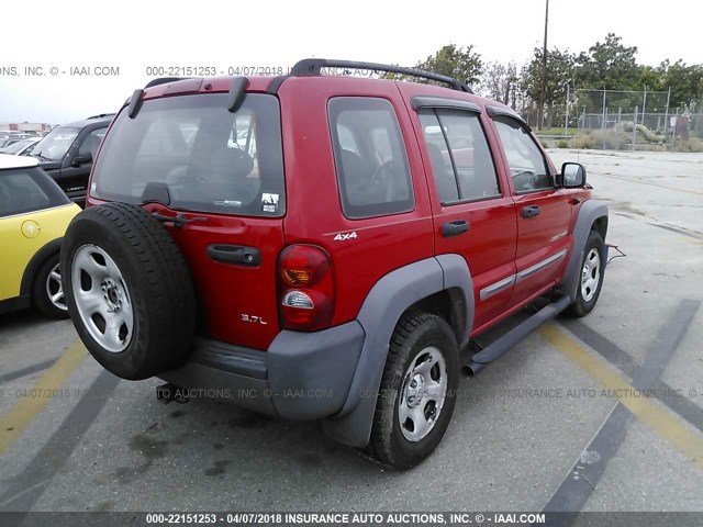 1J4GL48K52W222918 - 2002 JEEP LIBERTY SPORT RED photo 4