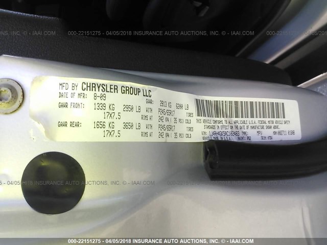 1J4RH4GK5AC102483 - 2010 JEEP COMMANDER SPORT ვერცხლისფერი ფოტო 9