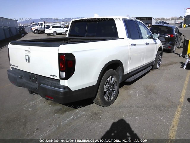 5FPYK3F76HB032555 - 2017 HONDA RIDGELINE RTL WHITE photo 4