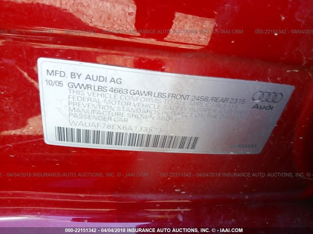 WAUAF78EX6A133571 - 2006 AUDI A4 2/TURBO RED photo 9